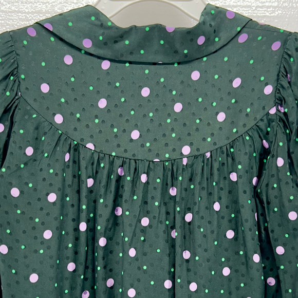 KATE SPADE Pine Forest Green Polka POP DOTS Preppy WOMENS XS Silk Blend PREP Top - Picture 6 of 8